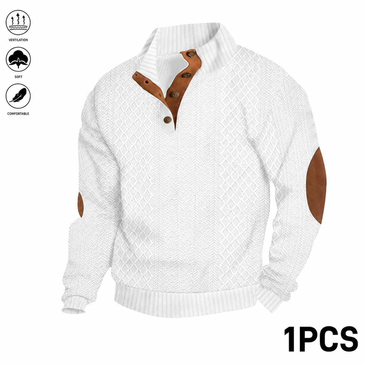Men's Jacquard Stand Collar Long Sleeve Henley Tops