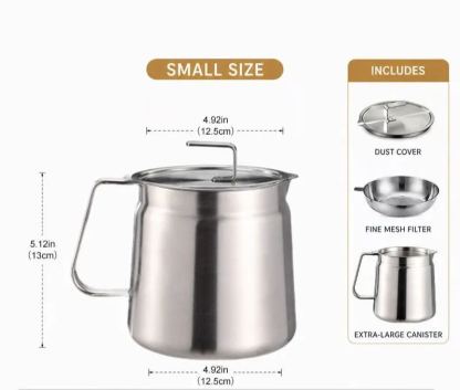 68oz 304 Stainless Steel Deep Fryer Pot with Basket & Strainer