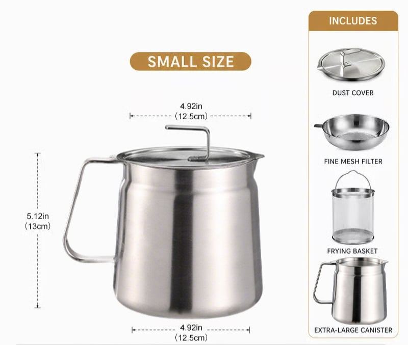 68oz 304 Stainless Steel Deep Fryer Pot with Basket & Strainer