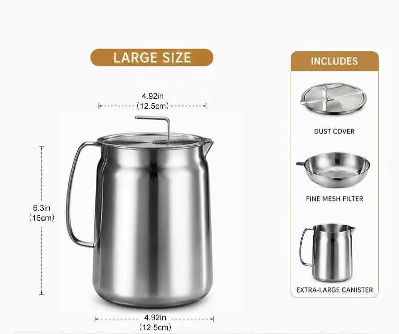 68oz 304 Stainless Steel Deep Fryer Pot with Basket & Strainer