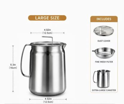 68oz 304 Stainless Steel Deep Fryer Pot with Basket & Strainer