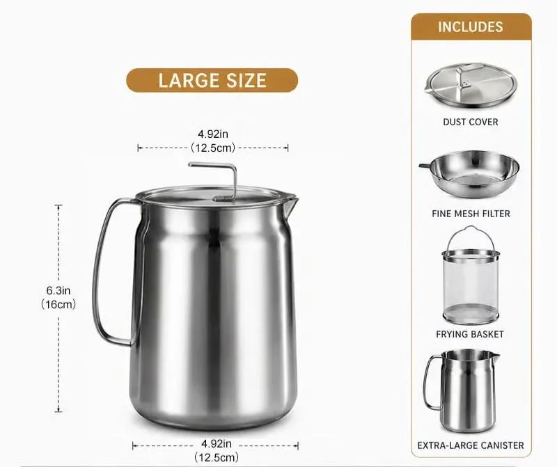 68oz 304 Stainless Steel Deep Fryer Pot with Basket & Strainer
