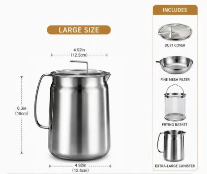 68oz 304 Stainless Steel Deep Fryer Pot with Basket & Strainer