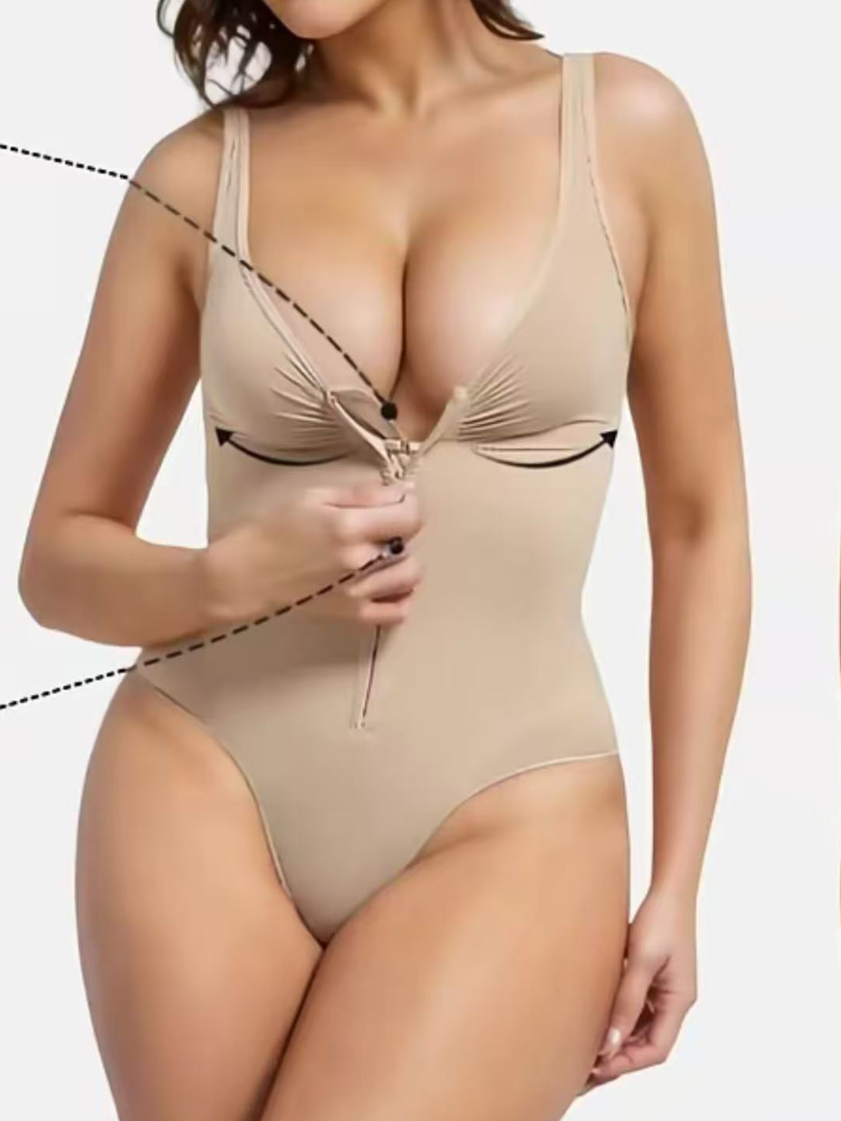 Deep V Neck Zippered Shapewear