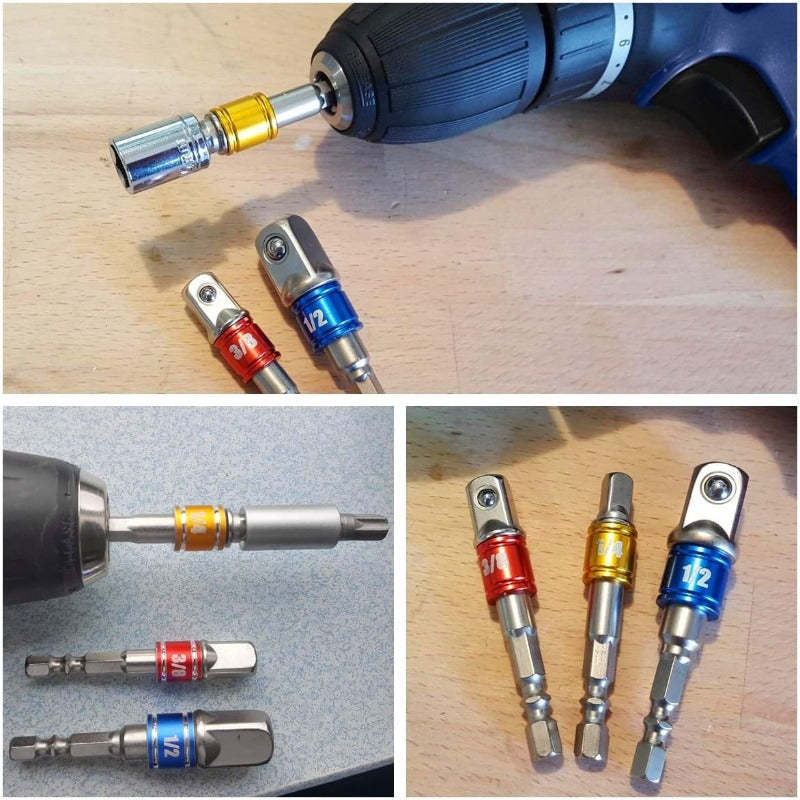 3-Piece Drill Socket Adapter Set -Hex Shank Adapters