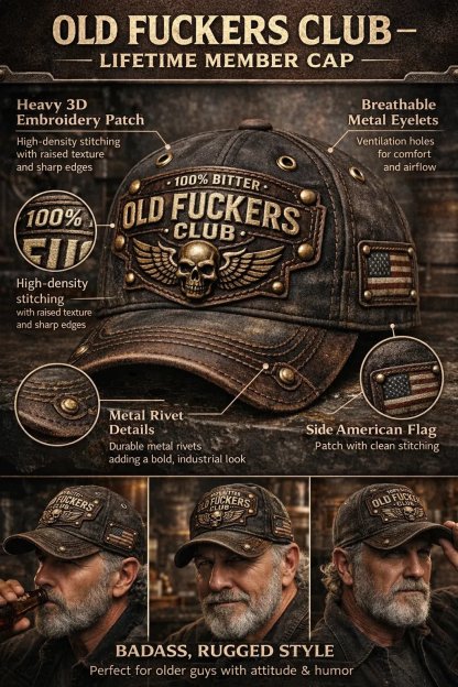 🔥Hand-Embroidered & Metal-Riveted Artisan Cap 🧢Old Fuckers Club-Vintage Baseball Cap