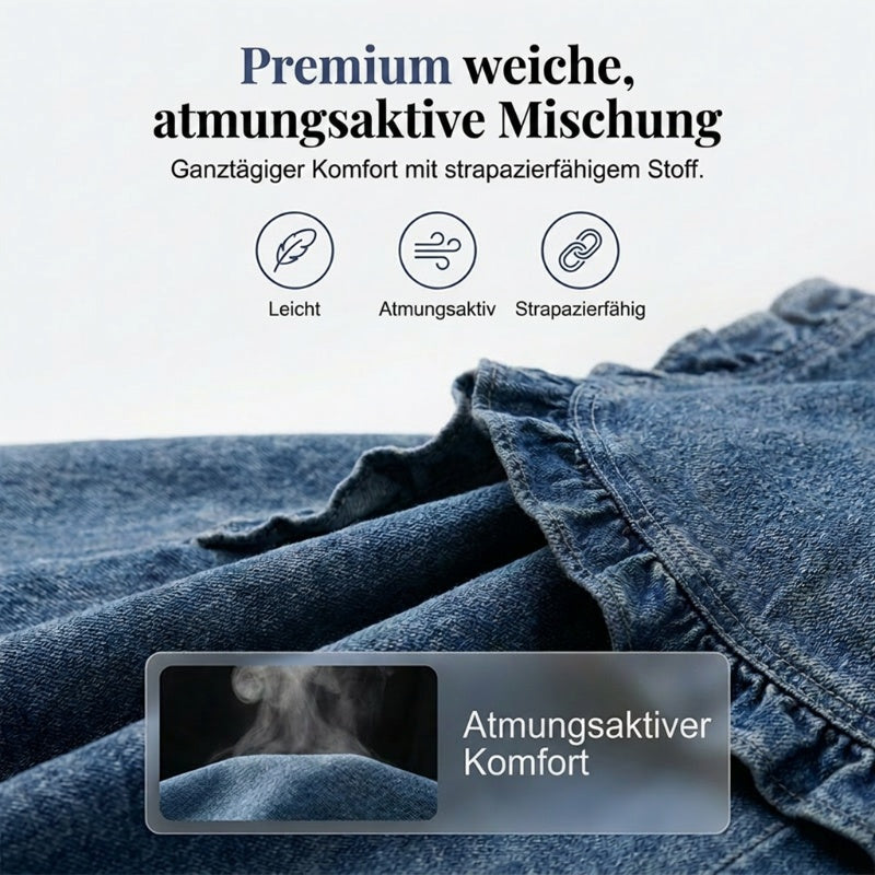 🧥 LIMITED-TIME 50% RABATT! ✨ Damen-Jeansjacke – Rüschenbesatz, Offenes Vorderteil, Leicht, Vielseitig ✨