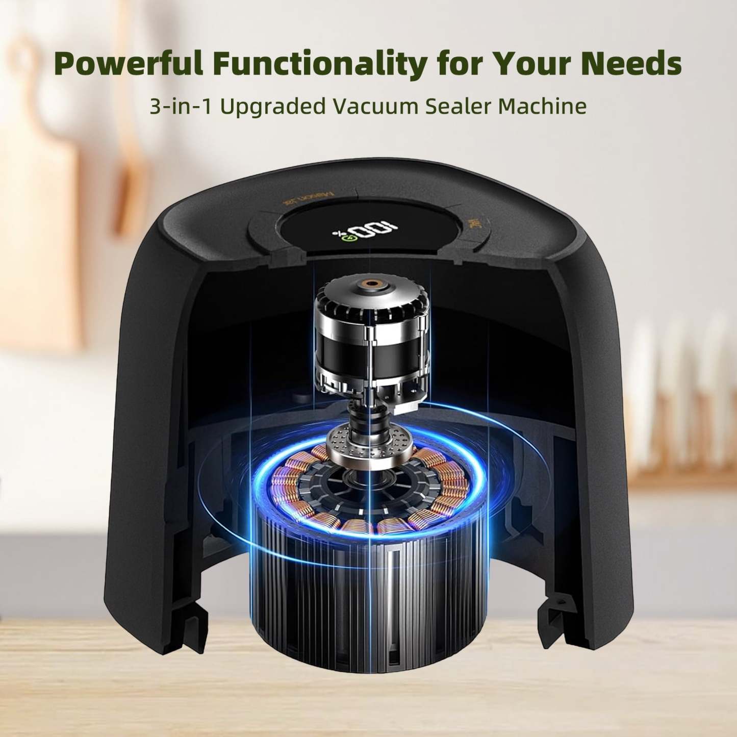 3 in 1 Electric Mason Jar Vacuum Sealer Kit with External Assembly Vacuum Pump for Food Storage, Automatic Vacuum Sealer for Vacuum Bag, Wine Bottle, Wide Mouth and Regular Mouth Mason Jars