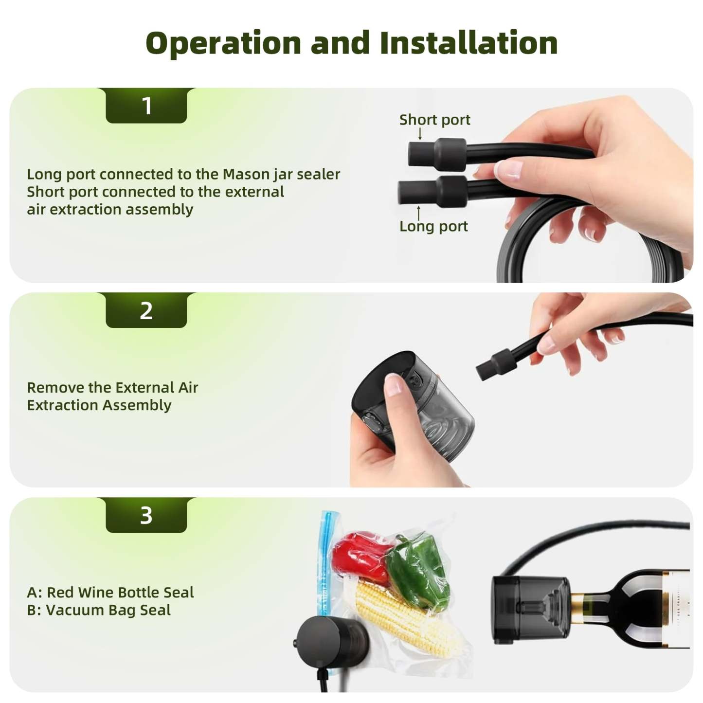 3 in 1 Electric Mason Jar Vacuum Sealer Kit with External Assembly Vacuum Pump for Food Storage, Automatic Vacuum Sealer for Vacuum Bag, Wine Bottle, Wide Mouth and Regular Mouth Mason Jars