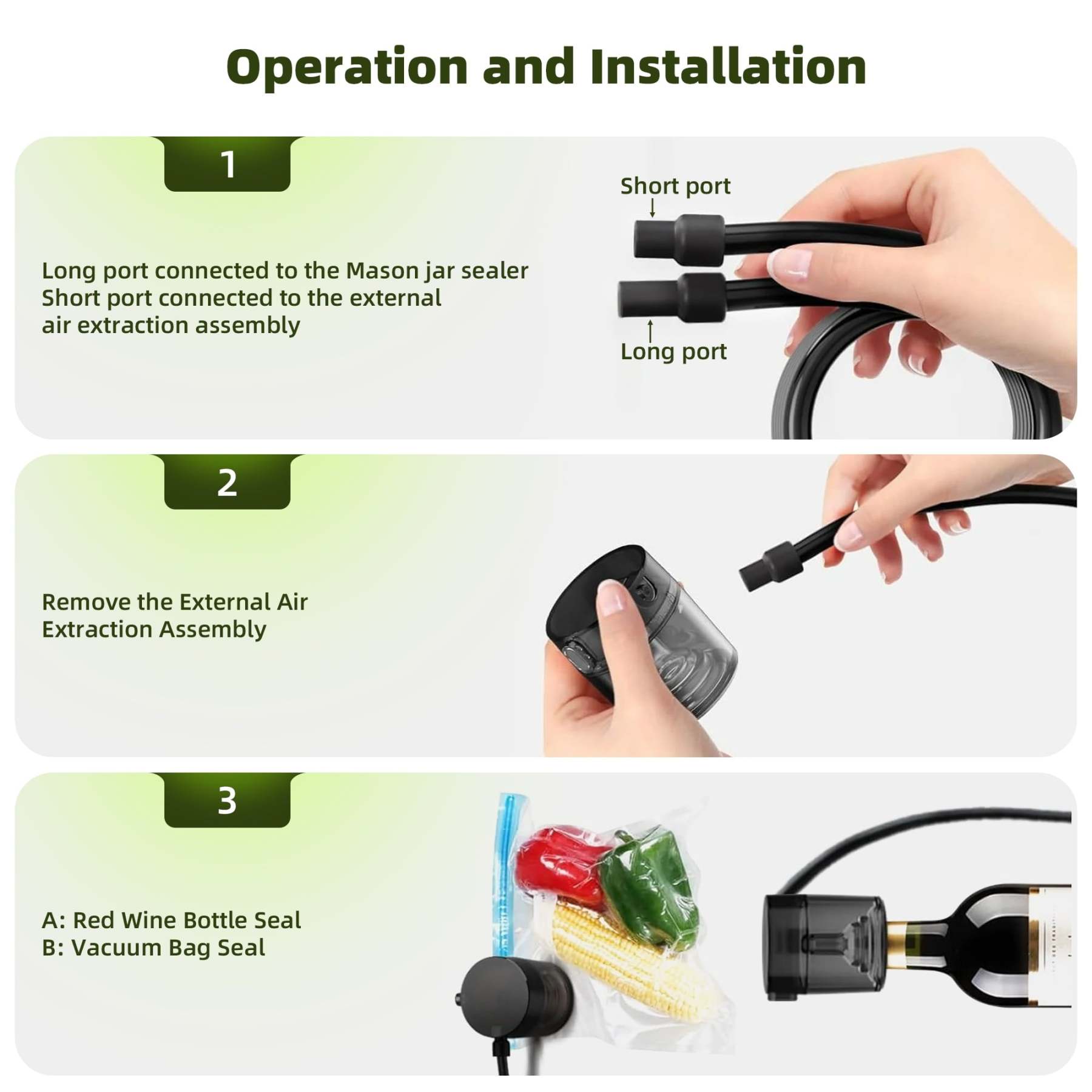 3 in 1 Electric Mason Jar Vacuum Sealer Kit with External Assembly Vacuum Pump for Food Storage, Automatic Vacuum Sealer for Vacuum Bag, Wine Bottle, Wide Mouth and Regular Mouth Mason Jars