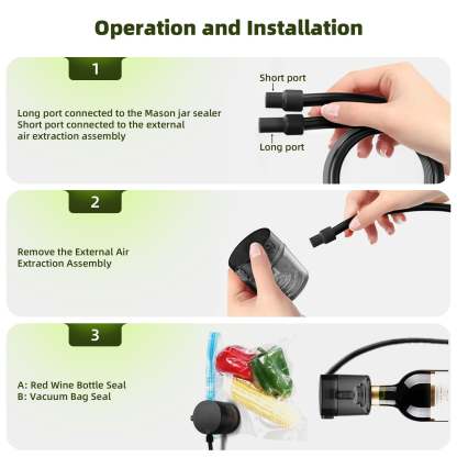 3 in 1 Electric Mason Jar Vacuum Sealer Kit with External Assembly Vacuum Pump for Food Storage, Automatic Vacuum Sealer for Vacuum Bag, Wine Bottle, Wide Mouth and Regular Mouth Mason Jars