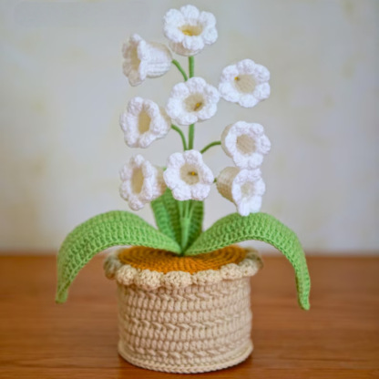 LED Light Crocheted Lily of the Valley - Glowing Potted Knit Flower Home Ambiance Decor