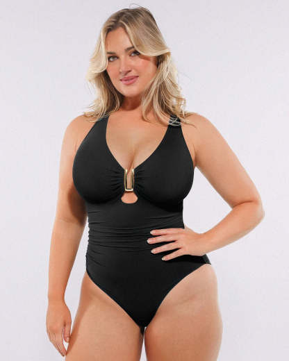 Smart Sculpt™ Ruched U-Wire Cut Out Shaping Swimsuit
