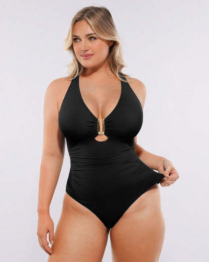 Smart Sculpt™ Ruched U-Wire Cut Out Shaping Swimsuit