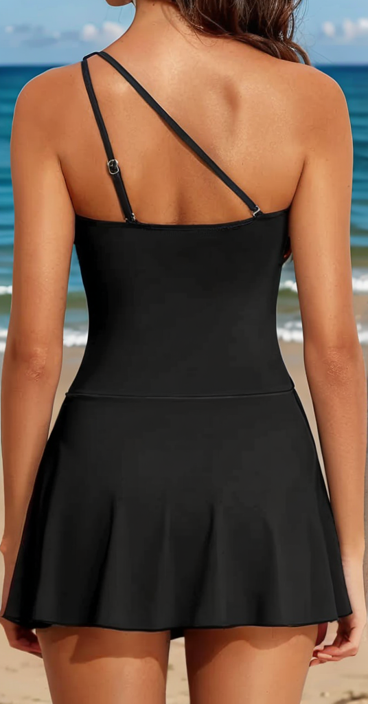 Women One Piece Swim Dress One Shoulder Swimsuit with Skirt Tummy Control Swimdress Bathing Suit