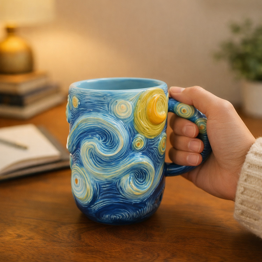 Starry Night Ceramic Mug-Handcrafted Inspired by Van Gogh’s Masterpiece