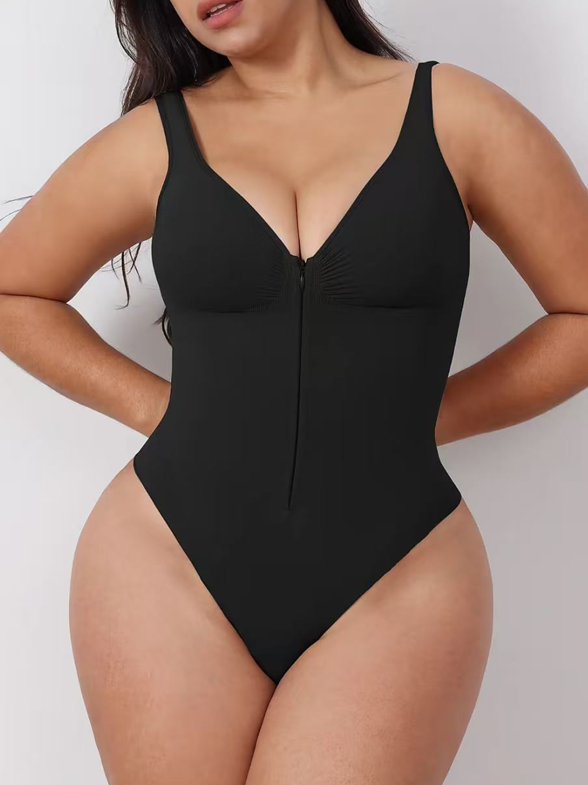 Deep V Neck Zippered Shapewear