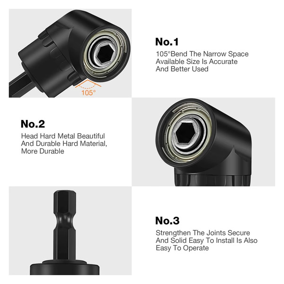 6Pcs Right Angle Drill Attachment Set with 105° Angle Drill Adapter and Impact Grade Socket Adapter