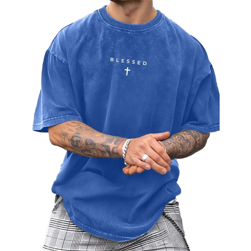 👕✝️ 50% RABATT! Vintage-T-Shirt für Herren mit Kreuz- und Buchstabenprint – Lässig, ausdrucksstark & mit persönlicher Note ✨