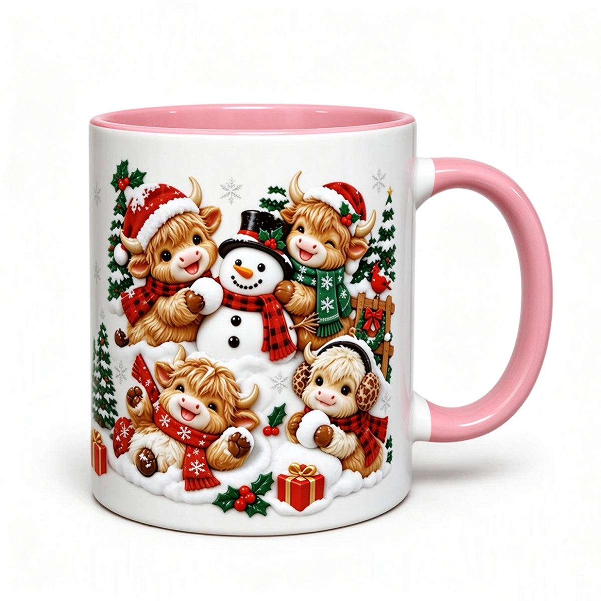 🎅Christmas Gift Sale 50% OFF! ✨Festive Christmas Highland Cow and Snowman Ceramic Mug