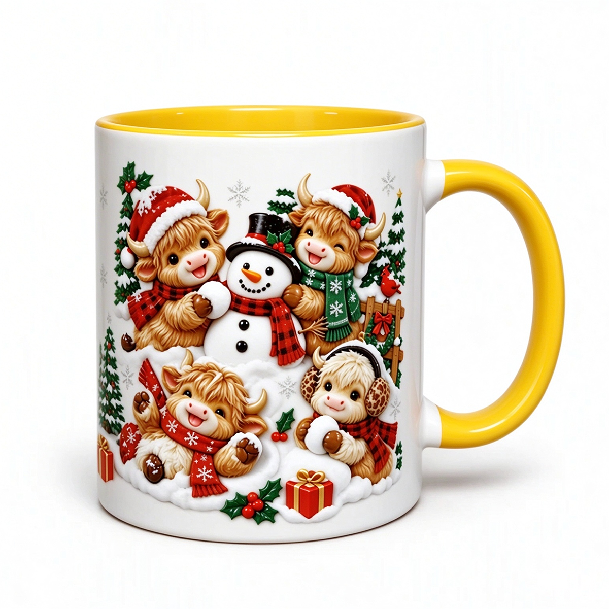 🎅Christmas Gift Sale 50% OFF! ✨Festive Christmas Highland Cow and Snowman Ceramic Mug