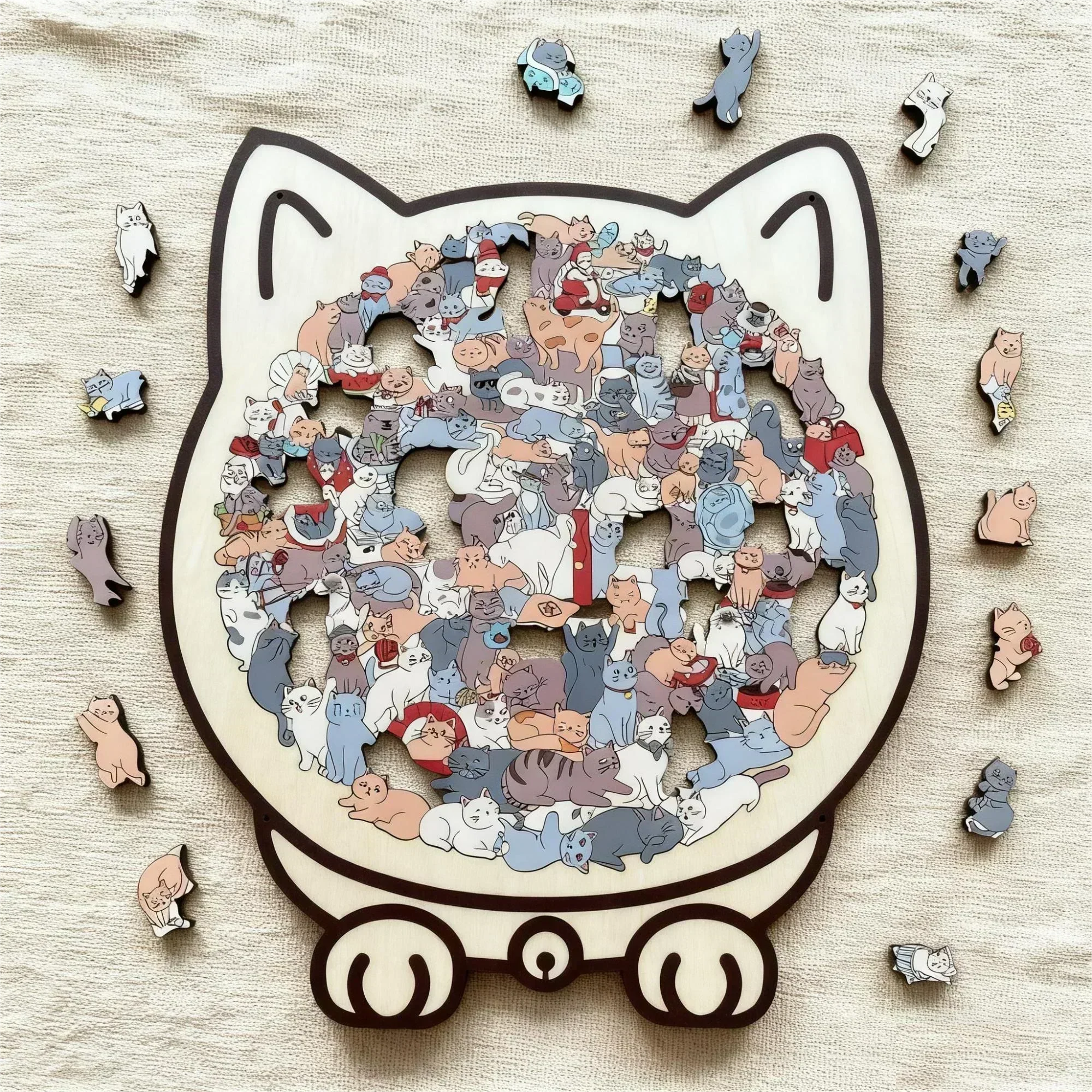 🎁Early Christmas Sale 50% OFF🎅135-Piece Morandi-Colored Cat Shaped Wooden Jigsaw Puzzle