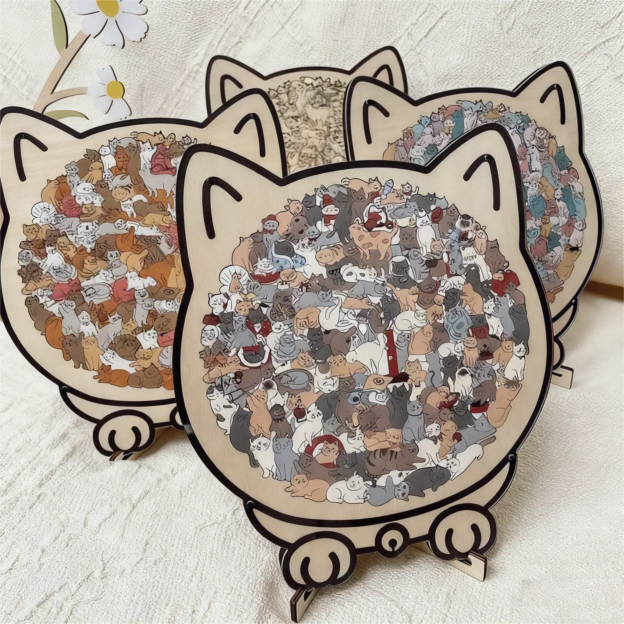 🎁Early Christmas Sale 50% OFF🎅135-Piece Morandi-Colored Cat Shaped Wooden Jigsaw Puzzle