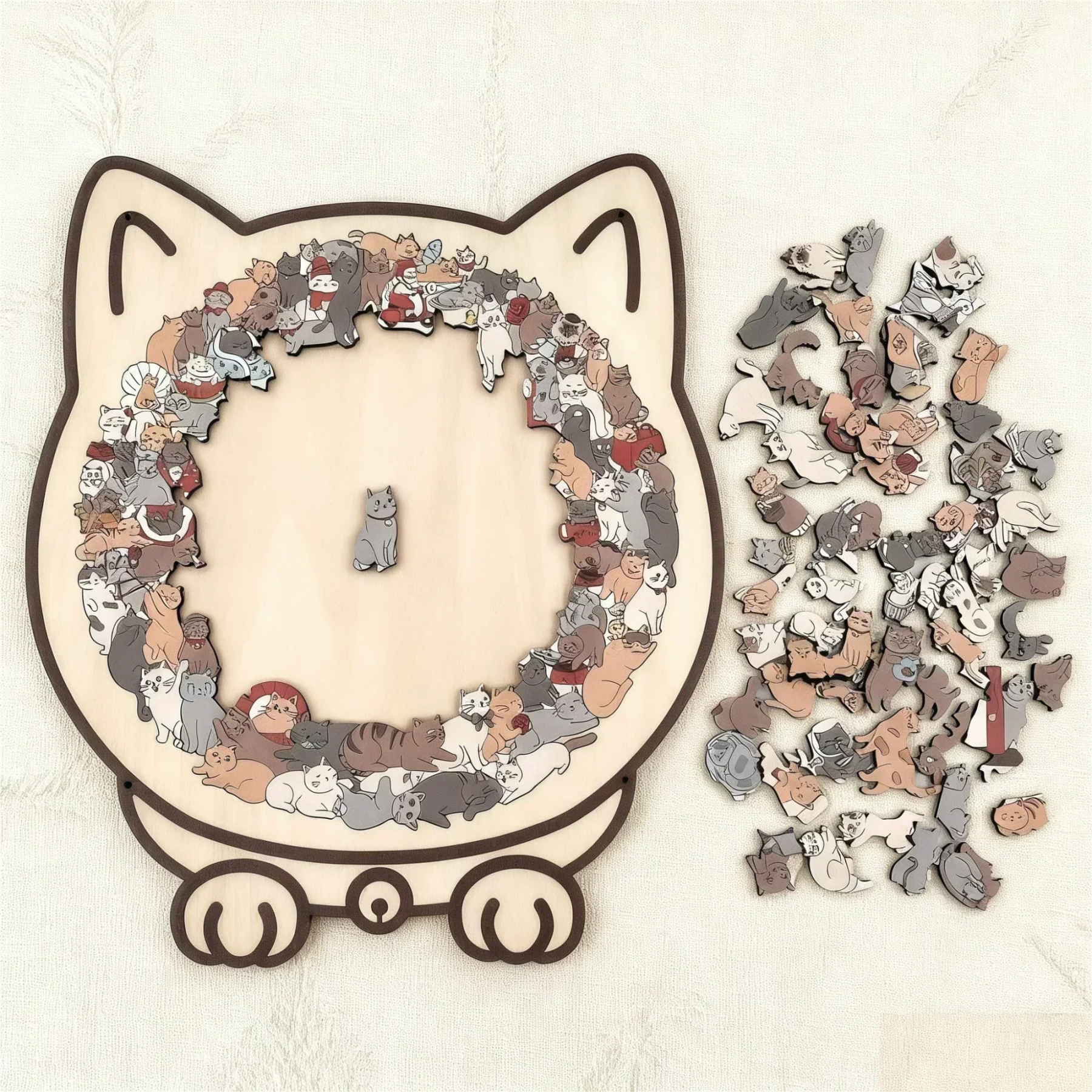 🎁Early Christmas Sale 50% OFF🎅135-Piece Morandi-Colored Cat Shaped Wooden Jigsaw Puzzle