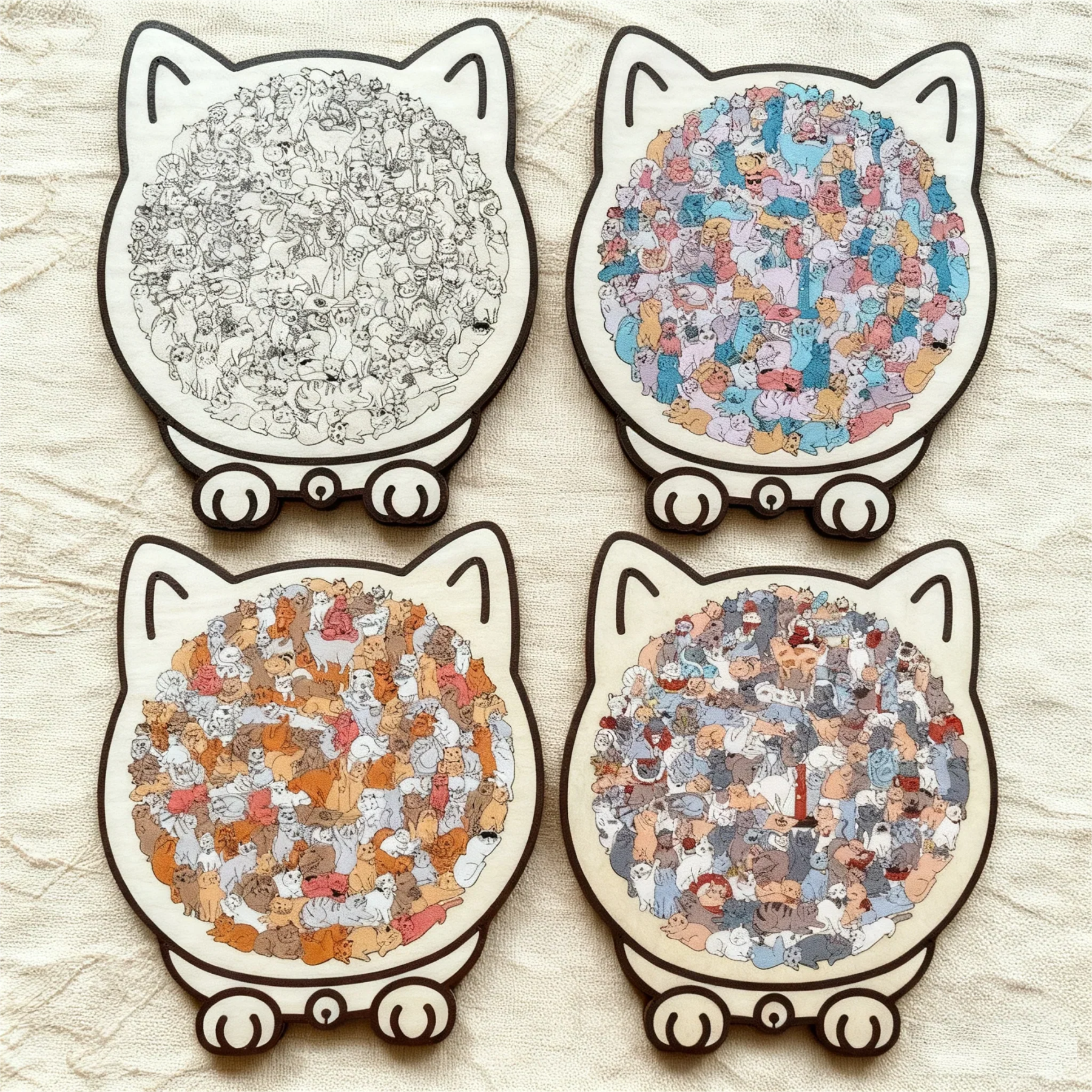 🎁Early Christmas Sale 50% OFF🎅135-Piece Morandi-Colored Cat Shaped Wooden Jigsaw Puzzle