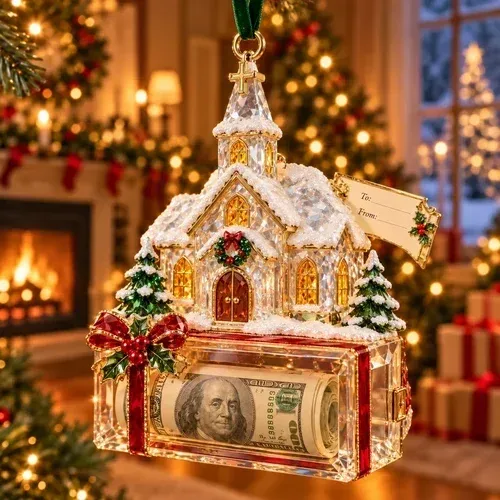 Snowy Christmas Chapel ornament option