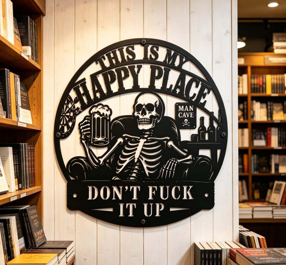💀🍺"This Is My Happy Place" Funny Man Cave Decor