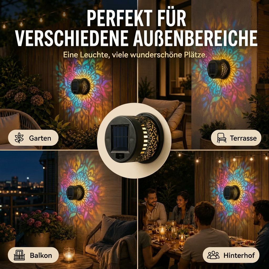 Solar-Mandala-Wandleuchte für den Außenbereich, Garten, Zaun, Terrasse – stimmungsvolle Dekoration