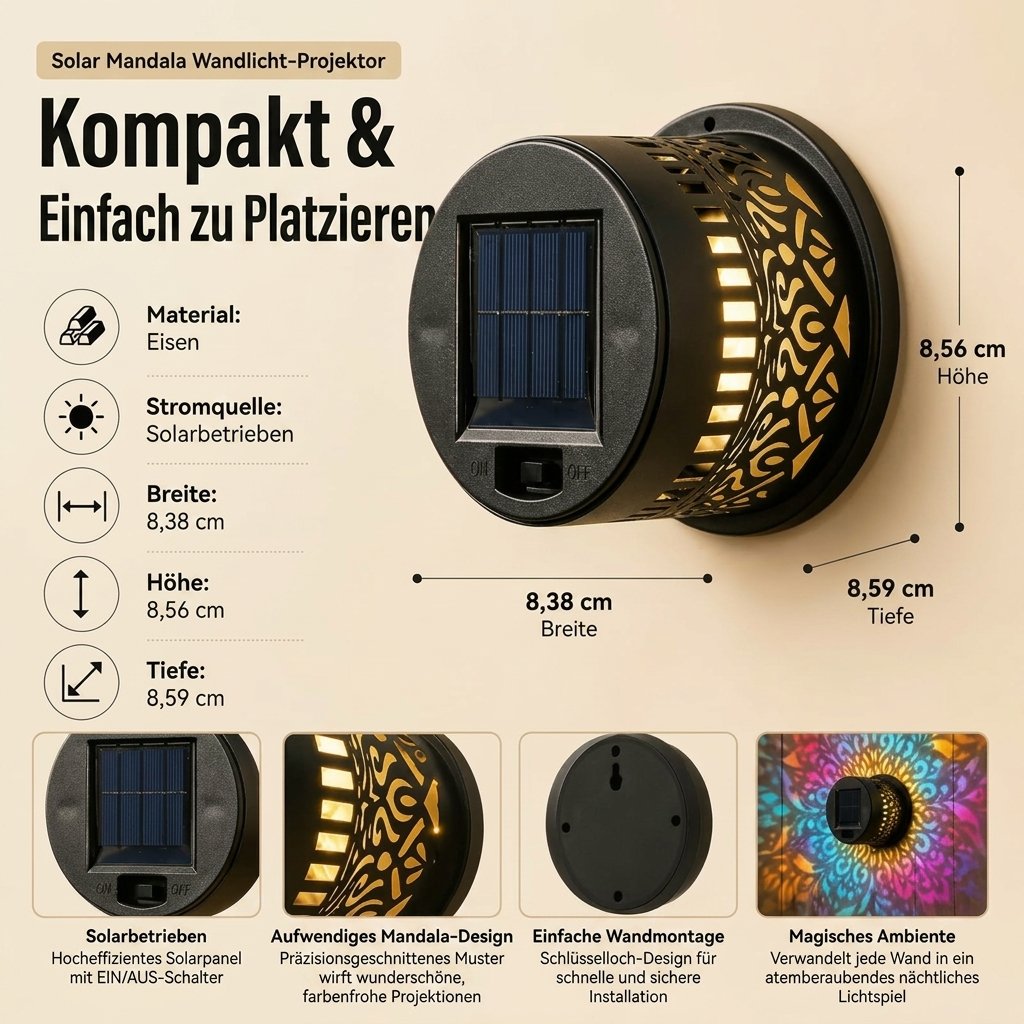 Solar-Mandala-Wandleuchte für den Außenbereich, Garten, Zaun, Terrasse – stimmungsvolle Dekoration