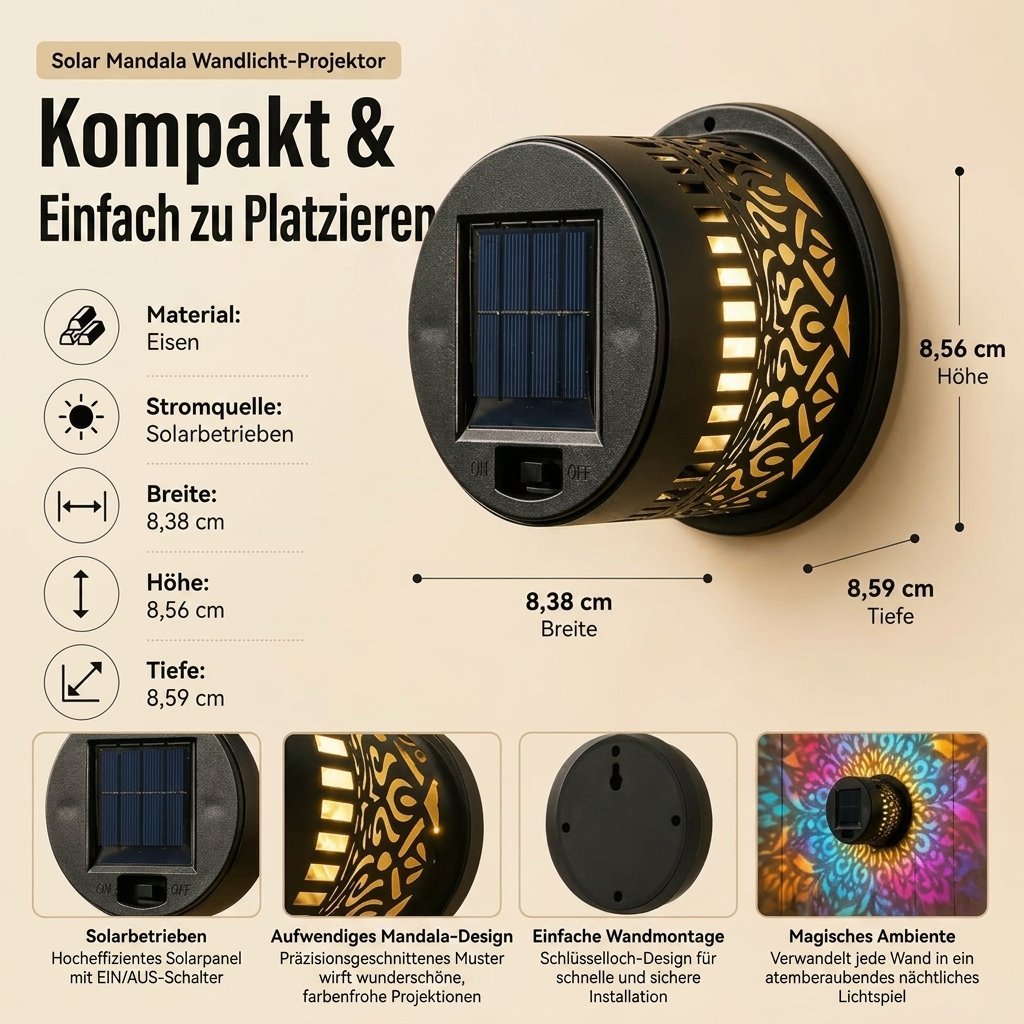 Solar-Mandala-Wandleuchte für den Außenbereich, Garten, Zaun, Terrasse – stimmungsvolle Dekoration