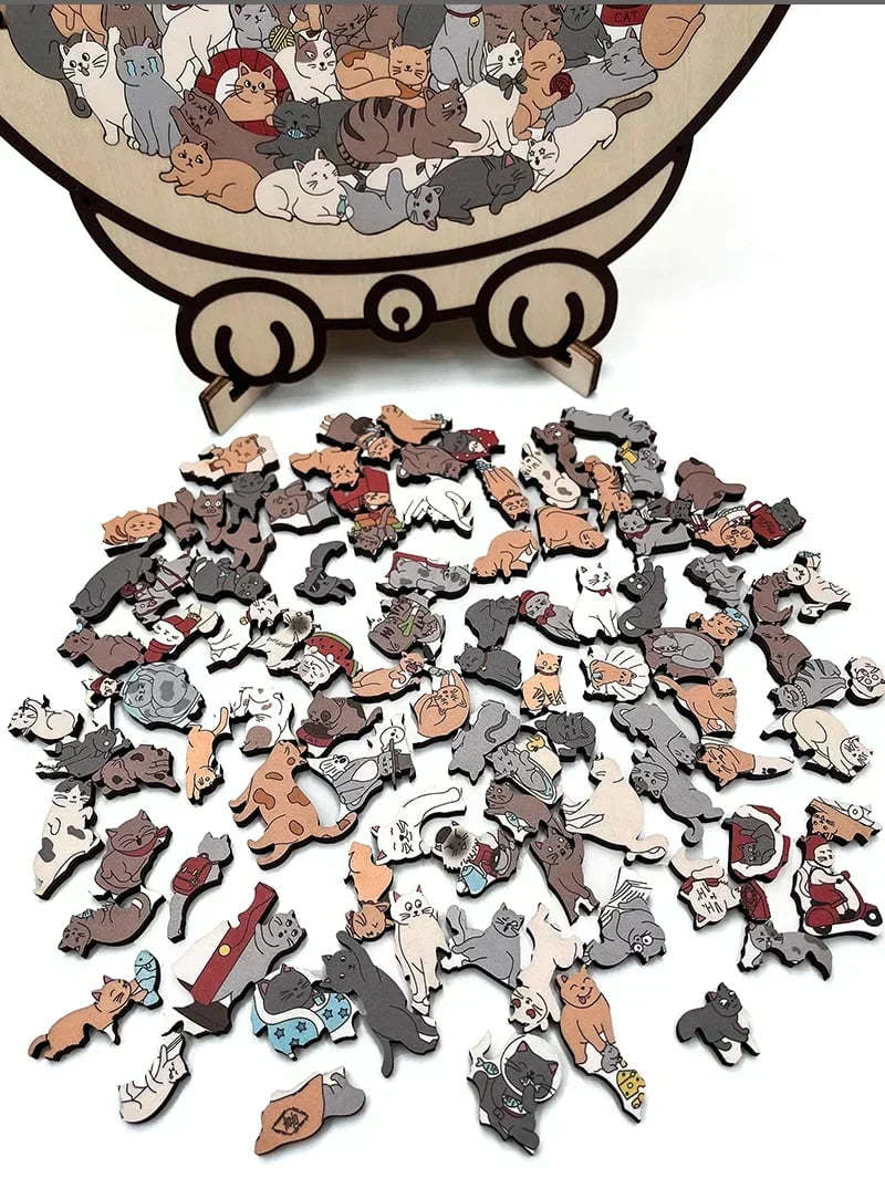 🎁Early Christmas Sale 50% OFF🎅135-Piece Morandi-Colored Cat Shaped Wooden Jigsaw Puzzle