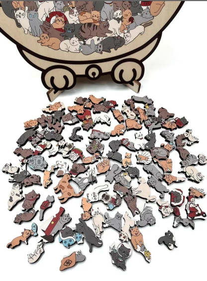 🎁Early Christmas Sale 50% OFF🎅135-Piece Morandi-Colored Cat Shaped Wooden Jigsaw Puzzle