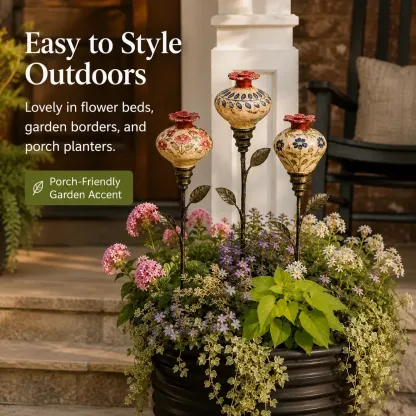 🔥LAST DAY SALE 50% OFF 🌺 Vintage Hummingbird Feeder Garden Stake — Handcrafted Floral Bird Feeder Decoration