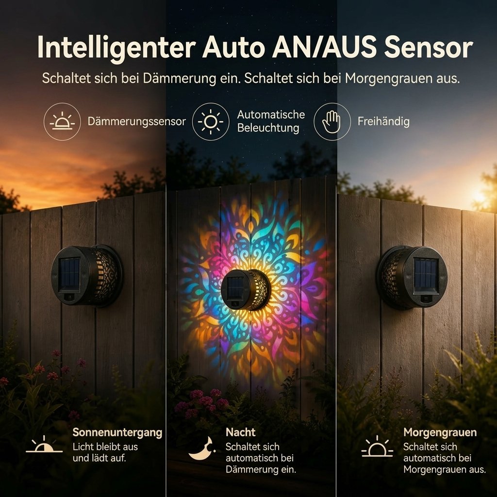Solar-Mandala-Wandleuchte für den Außenbereich, Garten, Zaun, Terrasse – stimmungsvolle Dekoration