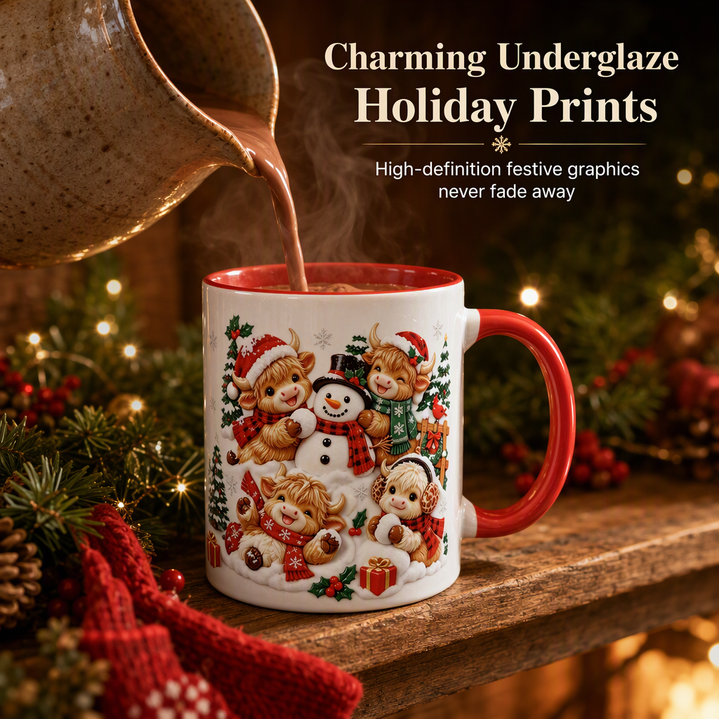 🎅Christmas Gift Sale 50% OFF! ✨Festive Christmas Highland Cow and Snowman Ceramic Mug