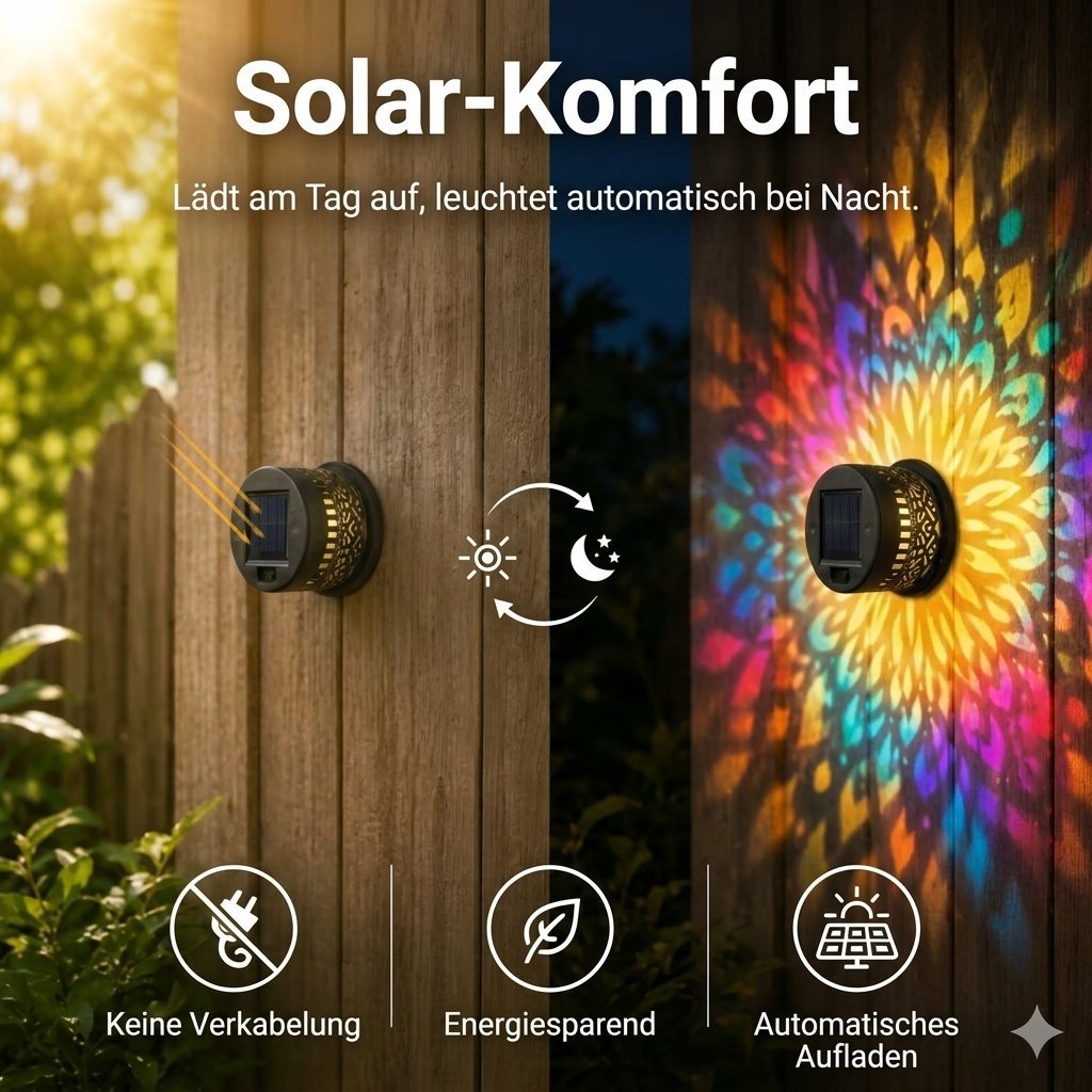 Solar-Mandala-Wandleuchte für den Außenbereich, Garten, Zaun, Terrasse – stimmungsvolle Dekoration
