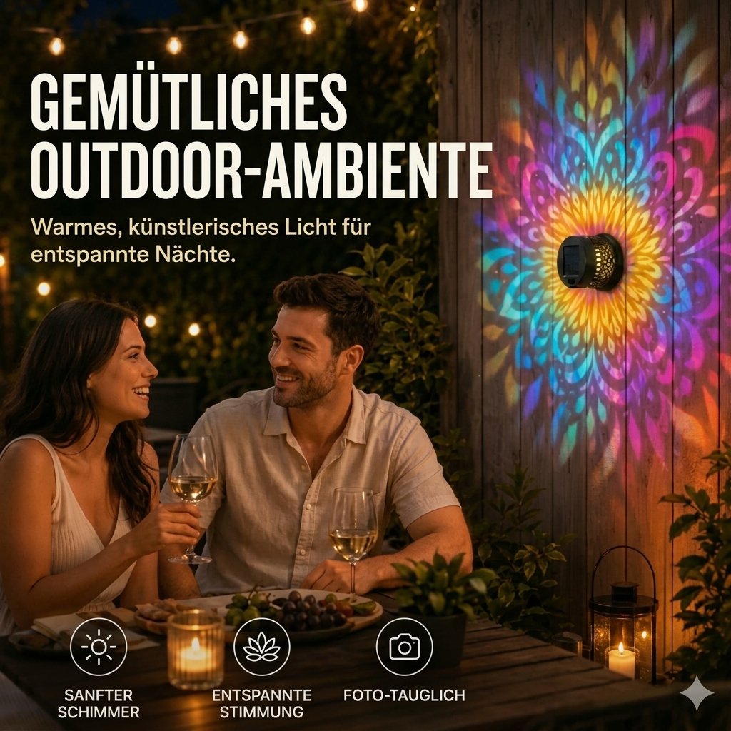 Solar-Mandala-Wandleuchte für den Außenbereich, Garten, Zaun, Terrasse – stimmungsvolle Dekoration