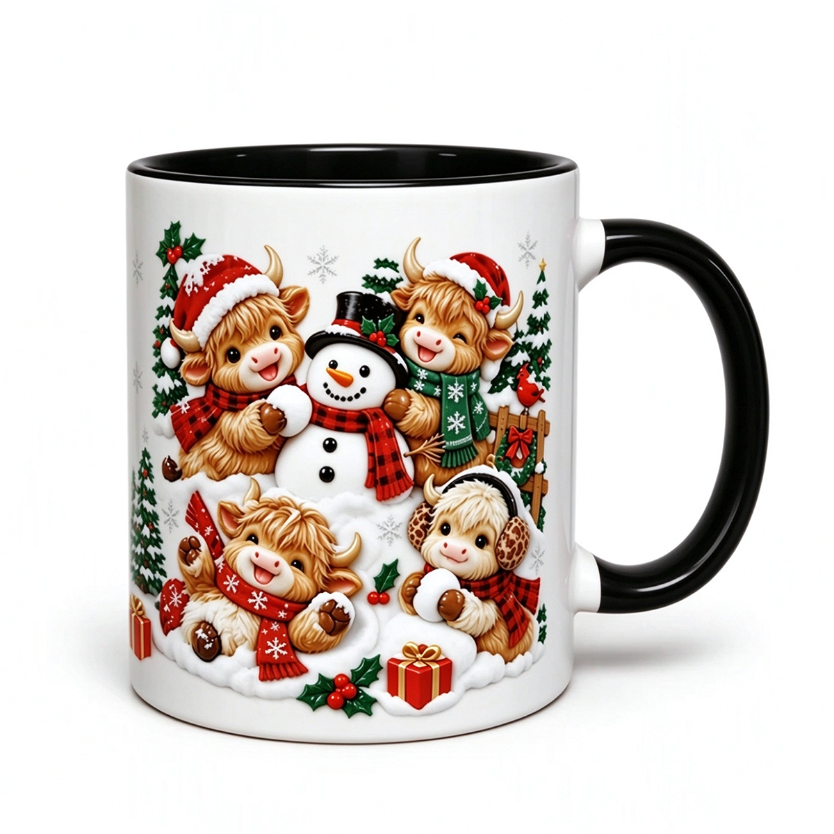 🎅Christmas Gift Sale 50% OFF! ✨Festive Christmas Highland Cow and Snowman Ceramic Mug