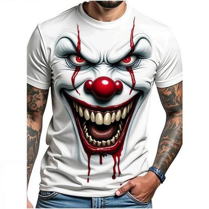 Men's Horror Clown Graphic T-Shirt, Stylish Halloween Grimace Tee, Casual Short Sleeve for Summer & Outdoor Wear