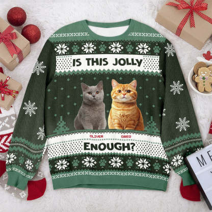 Custom Photo Is This Jolly Enough Cat Ugly Sweater