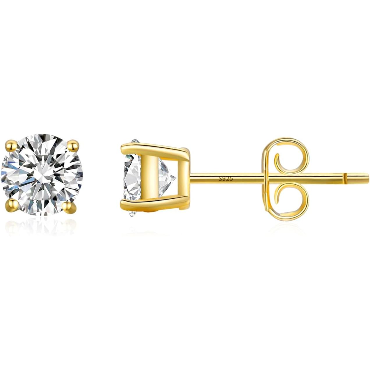 S925 Sterling Silver 18K Yellow Gold-Plated Moissanite Stud Earrings
