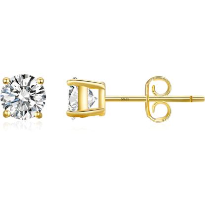 S925 Sterling Silver 18K Yellow Gold-Plated Moissanite Stud Earrings