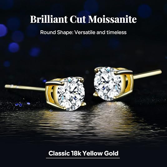 S925 Sterling Silver 18K Yellow Gold-Plated Moissanite Stud Earrings
