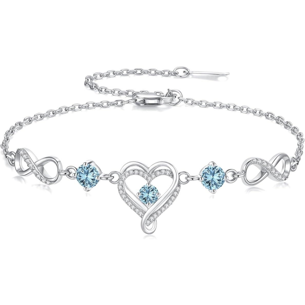 925 Sterling Silver Infinity Heart Citrine Birthstone Bracelet