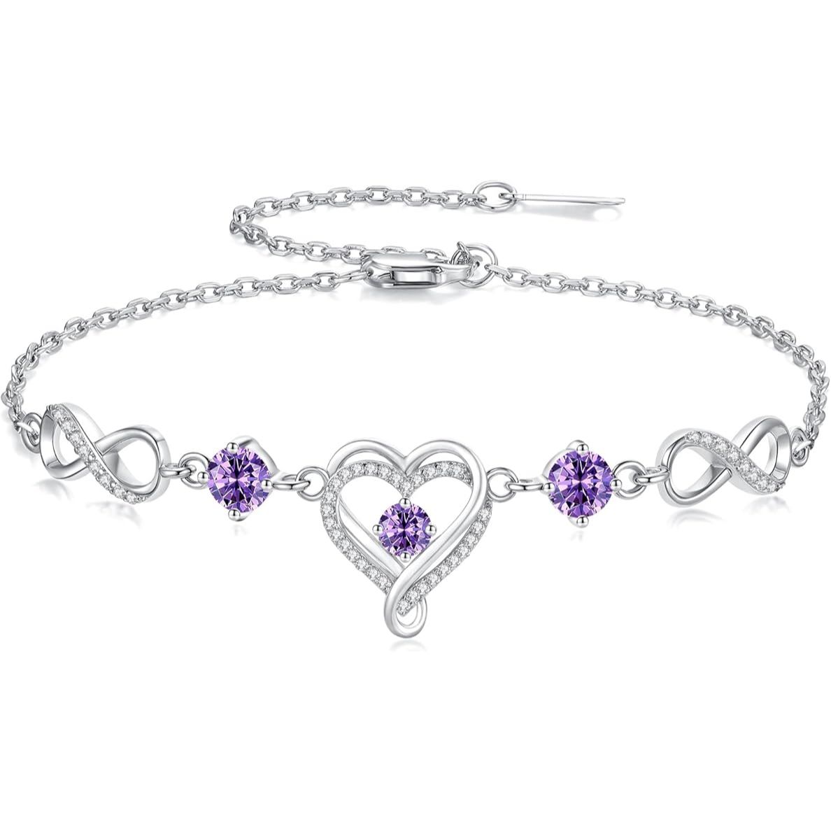 925 Sterling Silver Infinity Heart Citrine Birthstone Bracelet