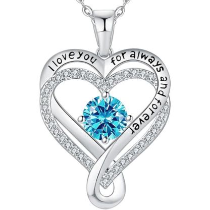 18K White Gold-Filled 925 Sterling Silver Infinity Love Heart Birthstone Necklace